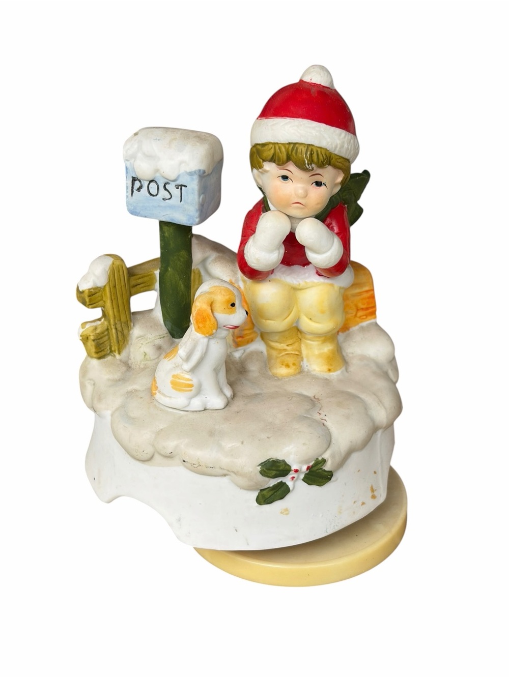 Vintage Montgomery Ward Christmas Music Box Boy & Dog Mailbox Jingle Bells